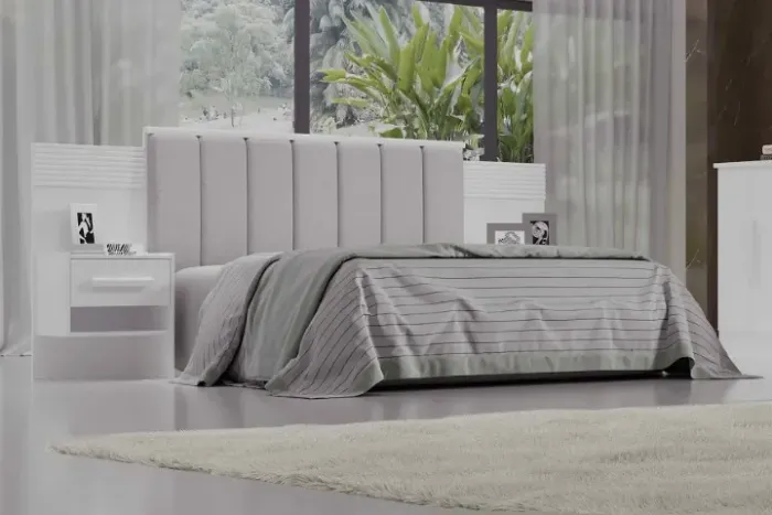 Cabeceira Casal Iris Branco com Detalhe Ripado D Doro - Entrega Rápida! 