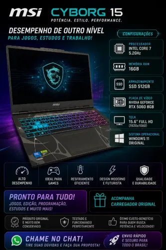 NOTEBOOK GAMER MSI RTX 5060-NOVO NA CAIXA