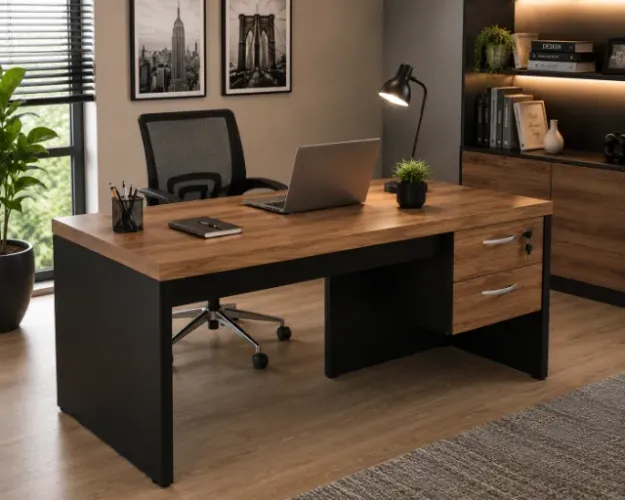 MESA DE ESCRITÓRIO COM GAVETEIRO PROMOÇÃO RELÂMPAGO