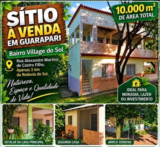 Sítio com 10.000m², 2 casas, pomar - Village do Sol, Guarapari