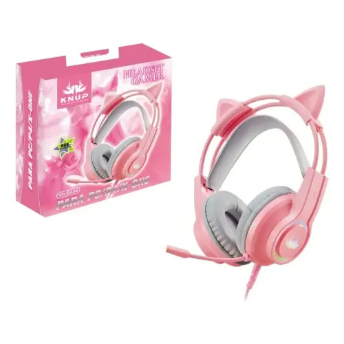 Fone gamer rosa orelhas de gato knup GA04
