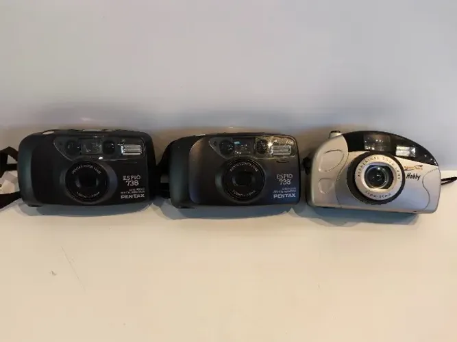 LOTE DE Câmeras  2 PENTAX ESPIO 738 + 1 MIRAGE HOBBY ( NO ESTADO ) VINTEGE -COLECIONADORES