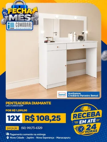 Penteadeira Diamante com Espelho R$ 1.299