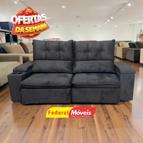 Sofá Reclinável e Retrátil 2,25m Veludo Marrom Porta Copos Embutidos - Oferta!
