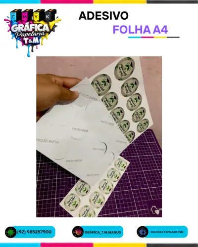 Adesivo com ou sem recortes - folha A4 Papel fotográfico adesivo