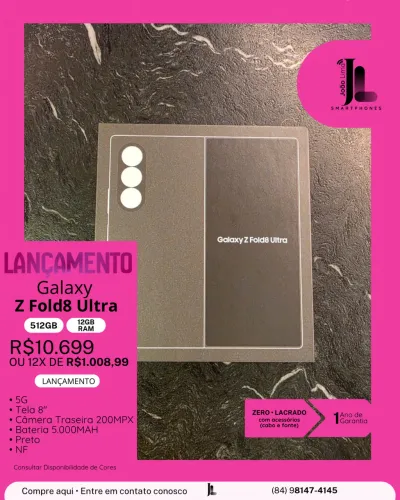 GALAXY Z FOLD8 ULTRA, 512GB, 12GB RAM, LACRADO, LANÇAMENTO!!