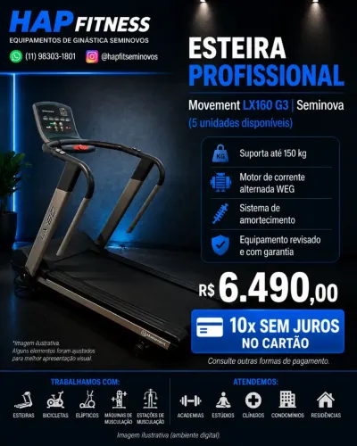 Esteira Profissional Movement Lx160 G3 10x Sem Juros com Garantia ( 5 disponiveis )