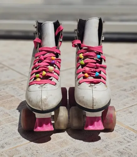 Patins infantil n° 34 Branco e Rosa - Usado