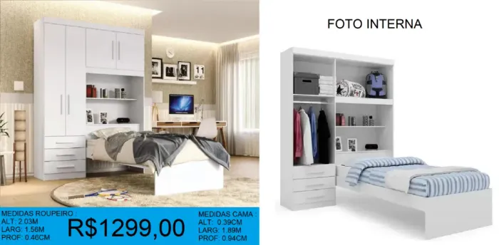 Guarda roupa modulado de solteiro - entrega e montagem gratuita