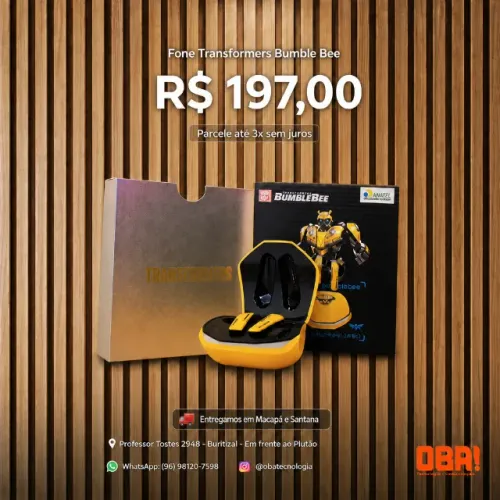 Fone Bluetooth transformes BumbleBee amarelo com carregador