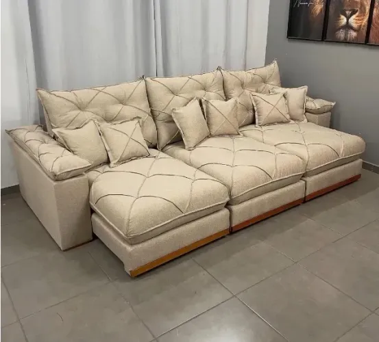 Sofá Imperium 320cm 6 Lugares Retrátil e Reclinável em Linho com Molas Ensacadas