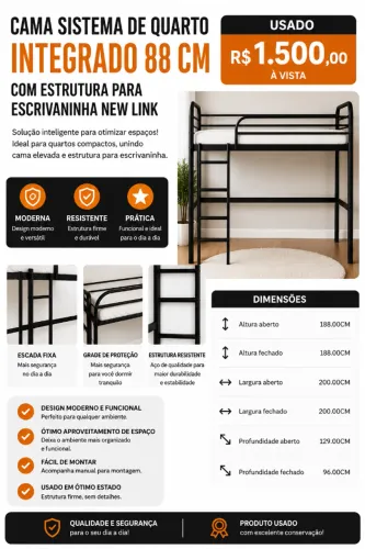 Cama tubular infantil com escrivaninha 