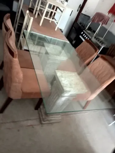 Mesa 4 cadeiras tampo de vidro 