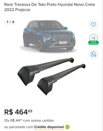 Rack Travessa de Teto Preto Hyundai Novo Creta