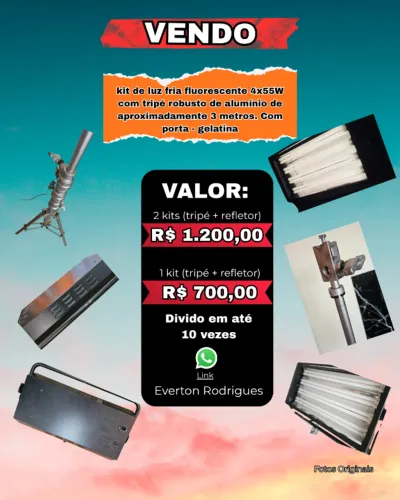 Kit Luz Fria Fluorescente 4x55W com Tripé Robusto 3 Metros