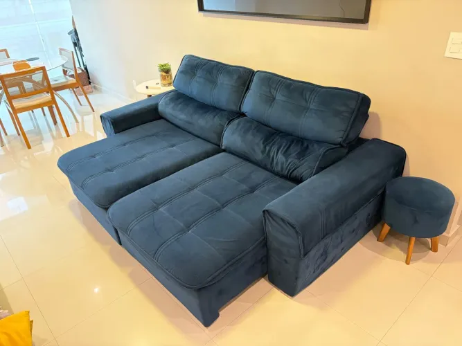 SOFÁ AZUL RETRÁTIL E RECLINÁVEL