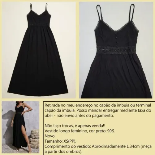 Vestido longo preto PP novo