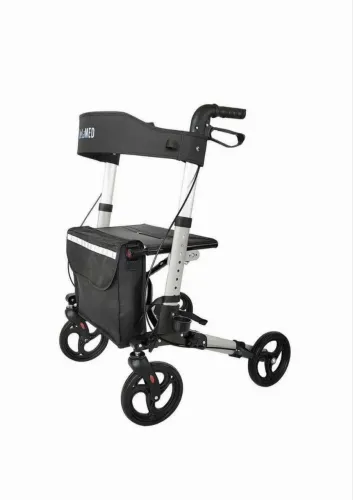 Andador De Alumínio Compacto 4 Rodas Com Assento D14 Preto