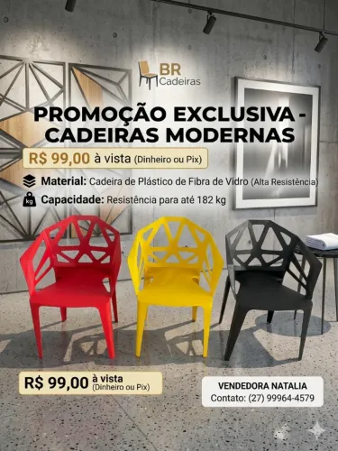 cadeiras moderna plastica c/ fibra de vidro 182 kg