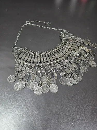 maxi colar vintage moedas prateado