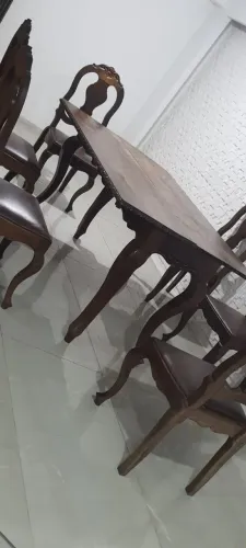 Mesa de jantar extensível 6 cadeiras de madeira imbuia entalhada estilo Luiz XV