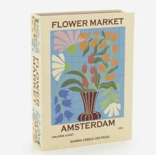 quebra cabeça flores amsterdam flower market 300 peças com caixa livro decorativa