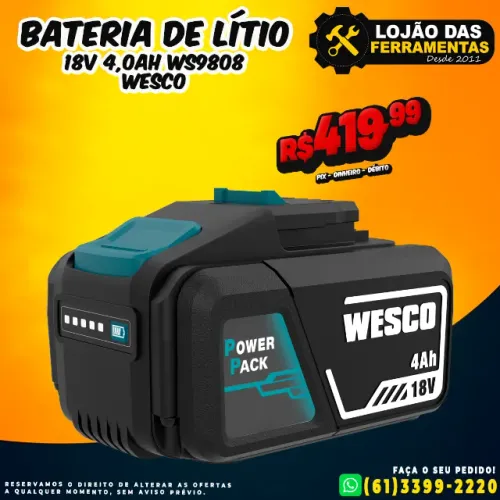 Bateria De Lítio 18V 4,0AH WS9808 Wesco