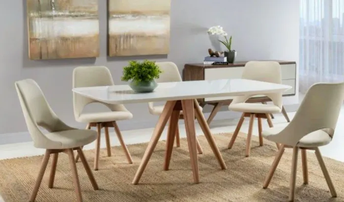 Mesa J. Marcon Lizzie + 6 Cadeiras Giratórias | Nova na Caixa |