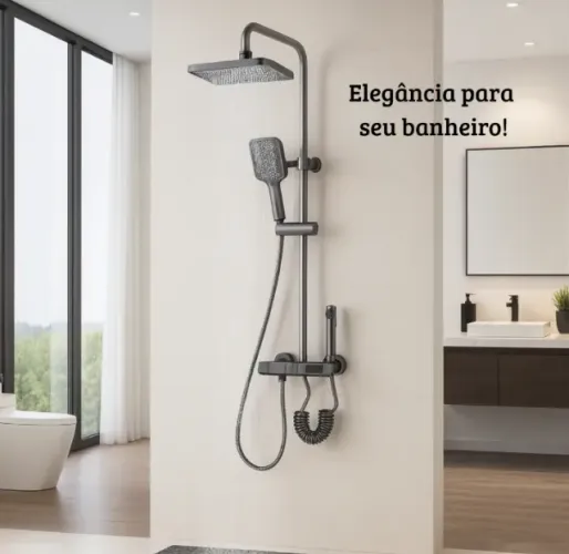 Chuveiro Ducha Piano Grafite Com Led Design Moderno e Sofisticado Elagante