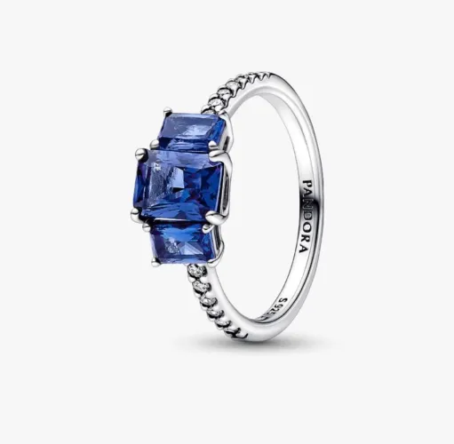 Anel Pandora três pedra azul brilhante
