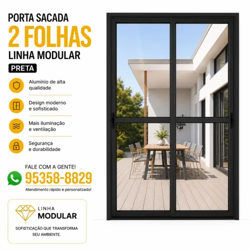 Porta balcão 2 Folhas preto Linha Modula com trincor frete gratis para região do post