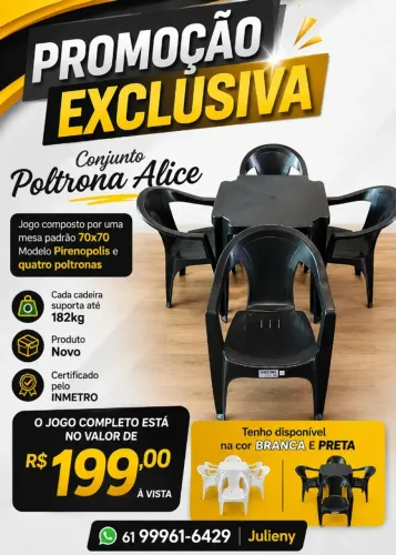 Jogo de mesa e poltronas de plastico reforçada