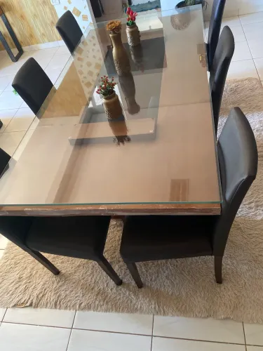 Vendo mesa 6 cadeiras vidro 12 mm