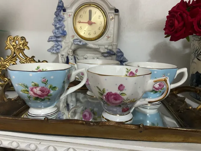 Kit 8 peças porcelana chinesa de chá azul bebê petit poá