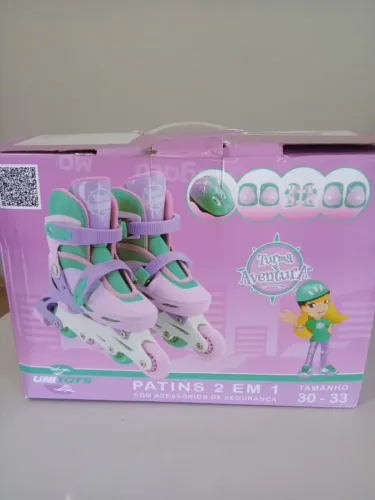 Patins Rosa Infantil Até 60kg Ajustável 30-33 + Kit Proteção