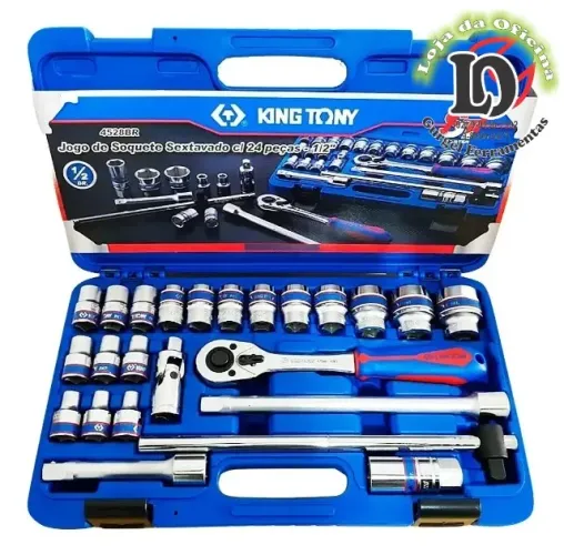 Jogo Soquete Sextavado c/ 24 pcs - 1/2 - King Tony-KT4528MR