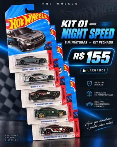 Kit 01 - Hot Wheels Nightspeed 5 carros Dodge Honda Mustang