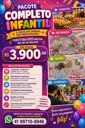 Festa infantil completa até 50 convidados 3.900