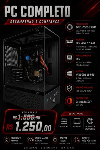 PC Intel Core i7-7700 | 8GB RAM | Windows 10 Pro | Pronto para usar