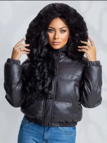 Jaqueta De Couro Zíper Puffer Feminina Moda Blogueira Grossa e Forrada