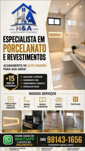 Pedreiro especialista em Assentamento de Porcelanatos e revestimentos cerâmicos