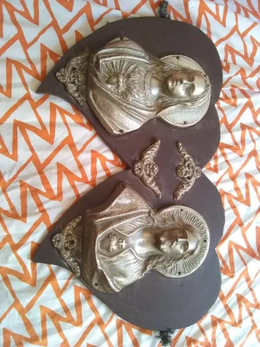 Conjunto de arte sacra católica antiga - 3 peças