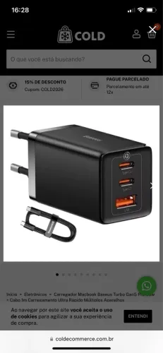 Carregador Macbook Baseus Turbo Gan5 Pro 65w