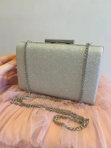 Bolsa Prata de Festa Clutch/ tiracolo 