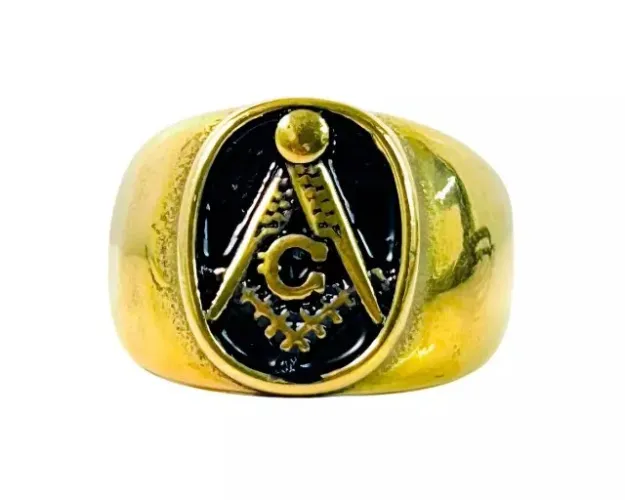 anel dedeira maçonaria masculino preto dourado aço inox 316l oval 6x22-21 1un