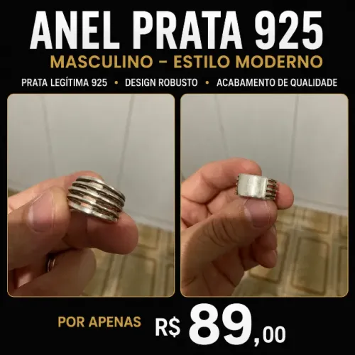 Anel Prata 925 Masculino Original Design Diferenciado R$ 89,00