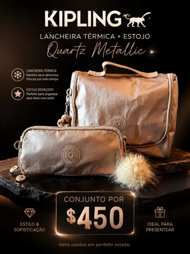 Lancheira térmica + estojo Kipling quartz metallic