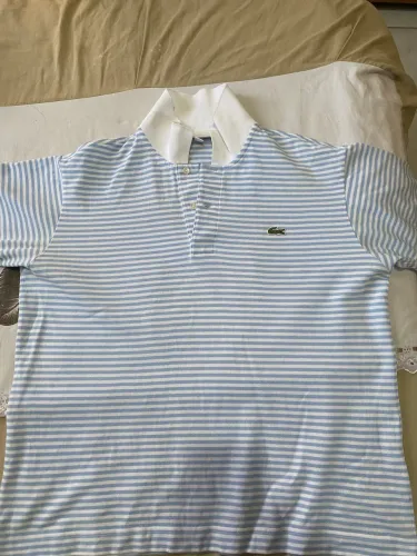 Camisa Polo Lacoste Original L.12.12 Listrada Masculina - Branco+Azul
