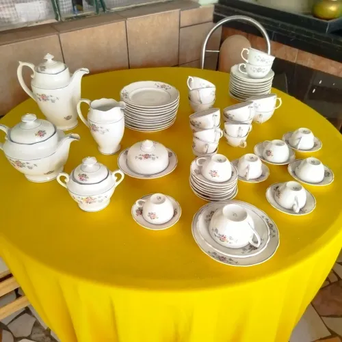 Jogo de porcelana Schmidt completo , café, chá e pratos de bolos , com65 peças 