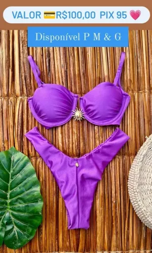 Biquíni roxo tamanho P com bojo removível 